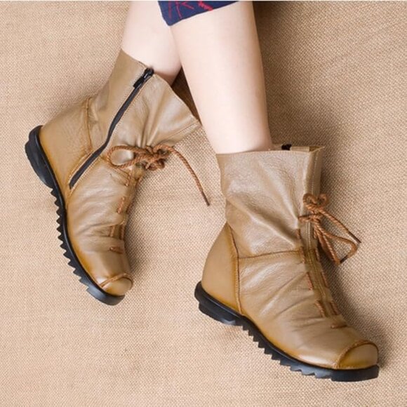 'RUMOUR HAS IT' - LACEUP LEATHER BOHO BOOTS - SIZE 40/41 - Picture 3 of 11